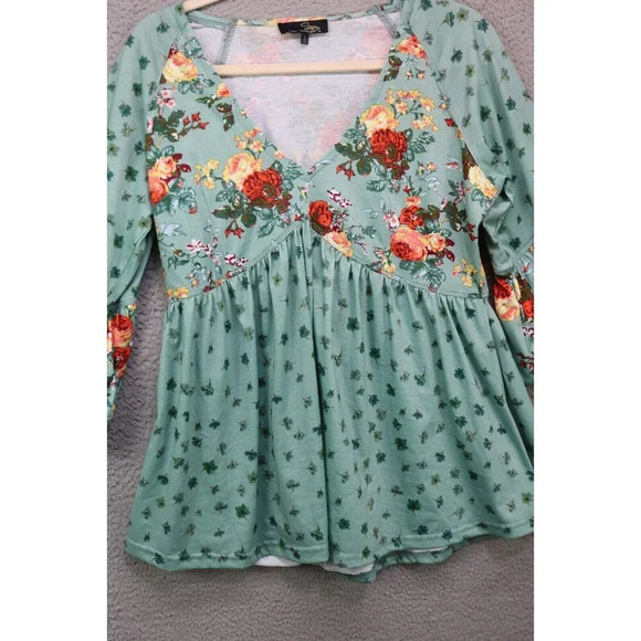 Suzanne Betro Babydoll 3/4 Puff Sleeve Top-Large-Cottagecore-Boho - Picture 1 of 8
